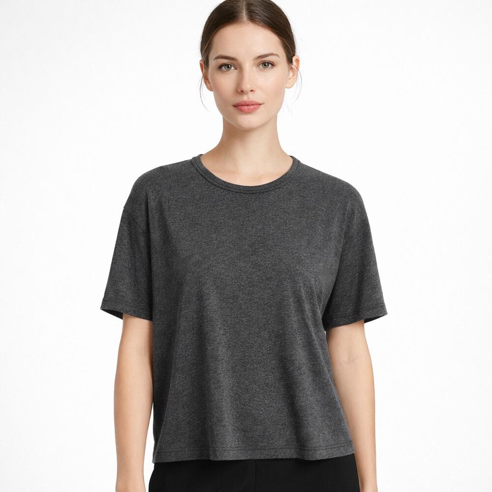 Eileen Fisher Tencel Lyocell Stretch Boxy Crew Neck Top Charcoal Gray Womens XXS